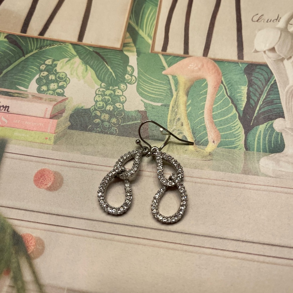 Sparkling Double-Loop Crystal Drop Earrings - Silver Tone